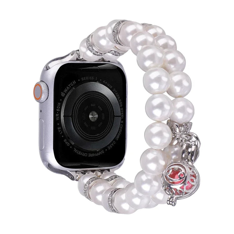 Beaded Dual Row Pearl Bracelet Watch Band, For Apple Watch Series 5 44mm, For Apple Watch Series 5 40mm, For Apple Watch Series 4 44mm, For Apple Watch Series 4 40mm, For Apple Watch Series 3 38mm, For Apple Watch Series 3 42mm