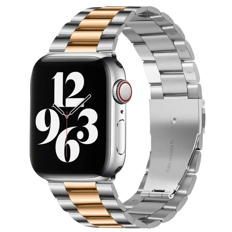 For Apple Watch Series 10 42mm / 9&8&7 41mm / SE 3&SE 2&6&SE&5&4 40mm / 3&2&1 38mm Fold Buckle 3 Beads Stainless Steel Watch Band