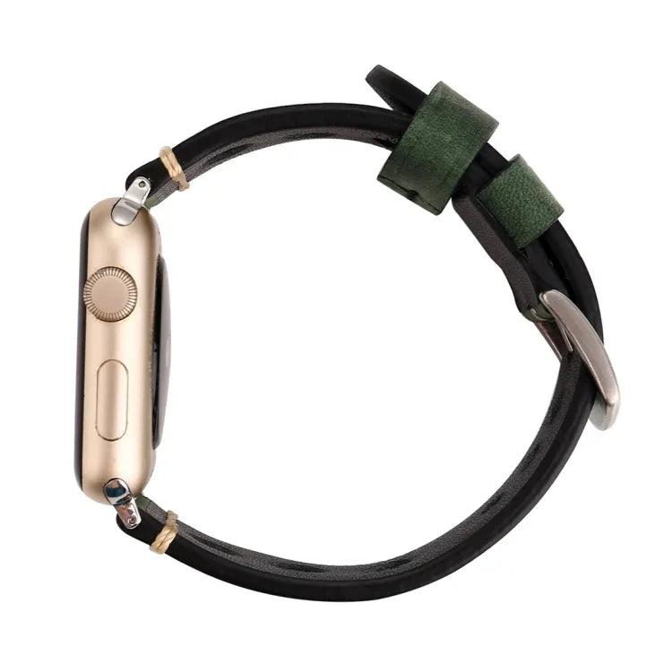 For Apple Watch Series 10 42mm / 9&8&7 41mm / SE 3&SE 2&6&SE&5&4 40mm / 3&2&1 38mm Retro Hole Genuine Leather Wrist Watch Band, For 38mm