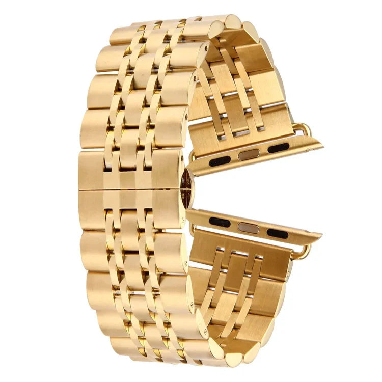 20mm Women Hidden Butterfly Buckle 7 Beads Stainless Steel Watch Band For Apple Watch 38mm(Silver Gold), 20mm Women