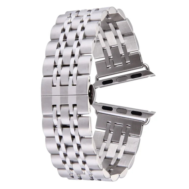 20mm Women Hidden Butterfly Buckle 7 Beads Stainless Steel Watch Band For Apple Watch 38mm(Silver Gold), 20mm Women