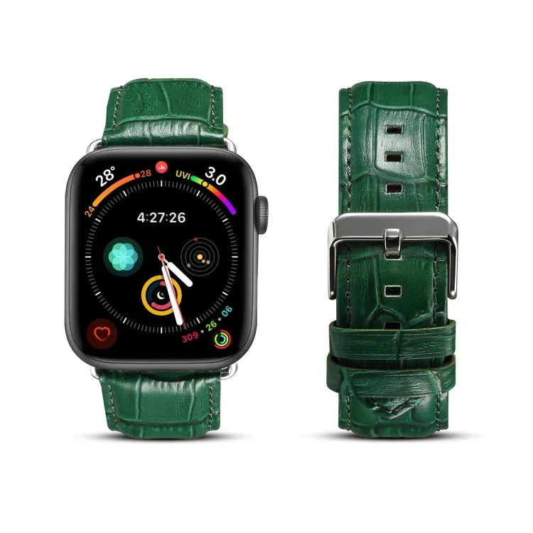 Denior Crocodile Grain Watch Cowhide Leather Watch Band for Apple Watch Series 10 42mm / 9&8&7 41mm / SE 3&SE 2&6&SE&5&4 40mm / 3&2&1 38mm