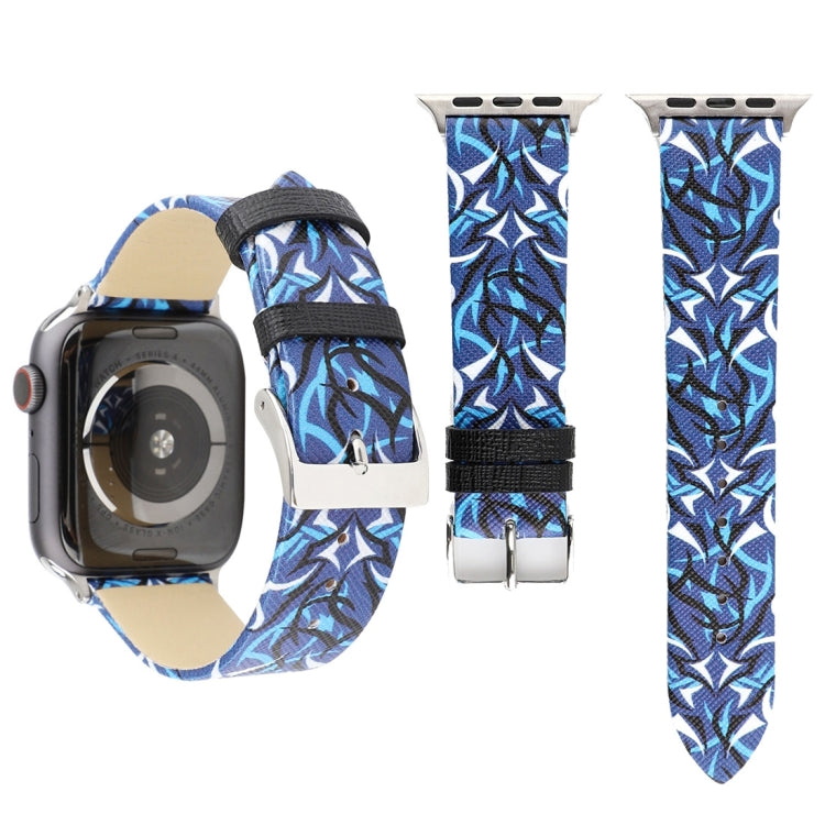 Thorns Printing Genuine Leather Watch Band for Apple Watch Series 10 42mm / 9&8&7 41mm / SE 3&SE 2&6&SE&5&4 40mm / 3&2&1 38mm, 40mm