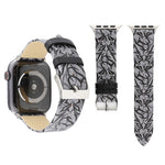 Thorns Printing Genuine Leather Watch Band for Apple Watch Ultra 49mm&Watch Ultra 2 49mm / Series 10 46mm / 9&8&7 45mm / SE 3&SE 2&6&SE&5&4 44mm / 3&2&1 42mm, 44mm