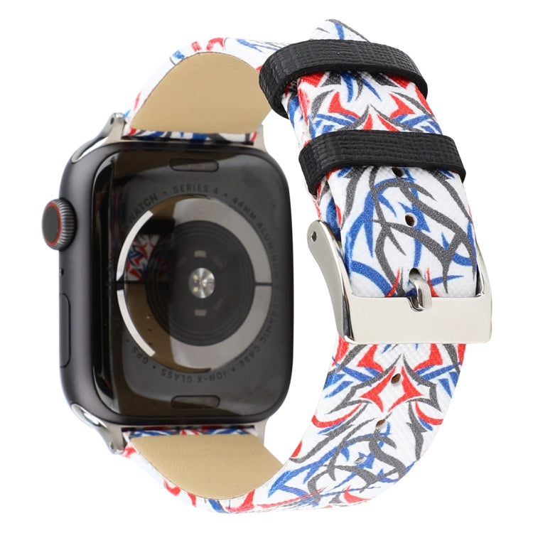 Thorns Printing Genuine Leather Watch Band for Apple Watch Ultra 49mm&Watch Ultra 2 49mm / Series 10 46mm / 9&8&7 45mm / SE 3&SE 2&6&SE&5&4 44mm / 3&2&1 42mm, 44mm
