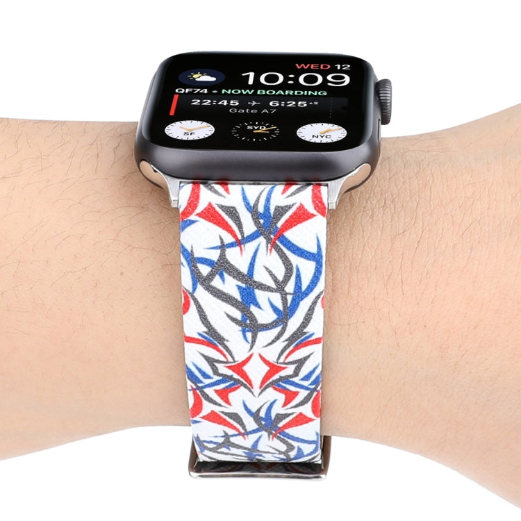Thorns Printing Genuine Leather Watch Band for Apple Watch Ultra 49mm&Watch Ultra 2 49mm / Series 10 46mm / 9&8&7 45mm / SE 3&SE 2&6&SE&5&4 44mm / 3&2&1 42mm, 44mm