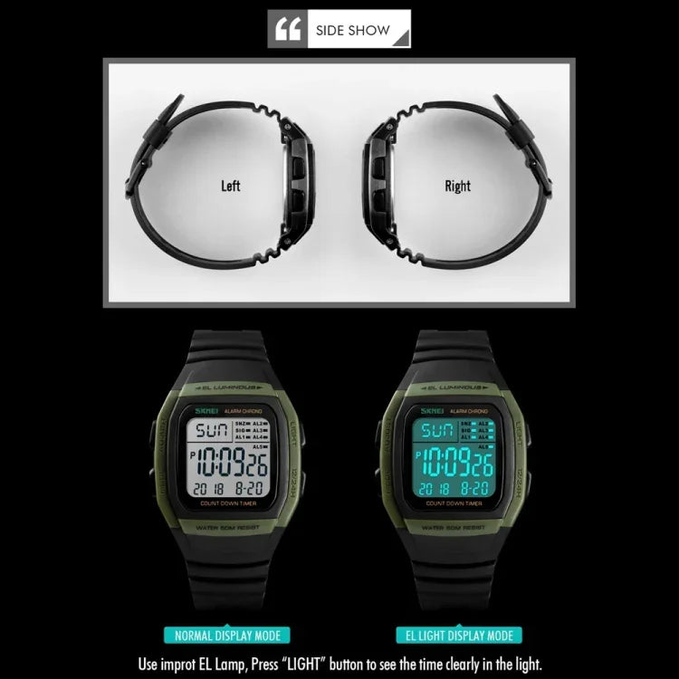 SKMEI 1278 Fashionable Outdoor 50m Waterproof Digital Watch Student Sports Wrist Watch Support 5 Group Alarm Clocks (Titanium), SKMEI 1278