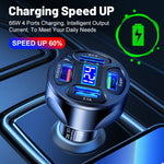66W 4 in 1 Digital Display Fast Charging Car Charger with Voltmeter, 66W