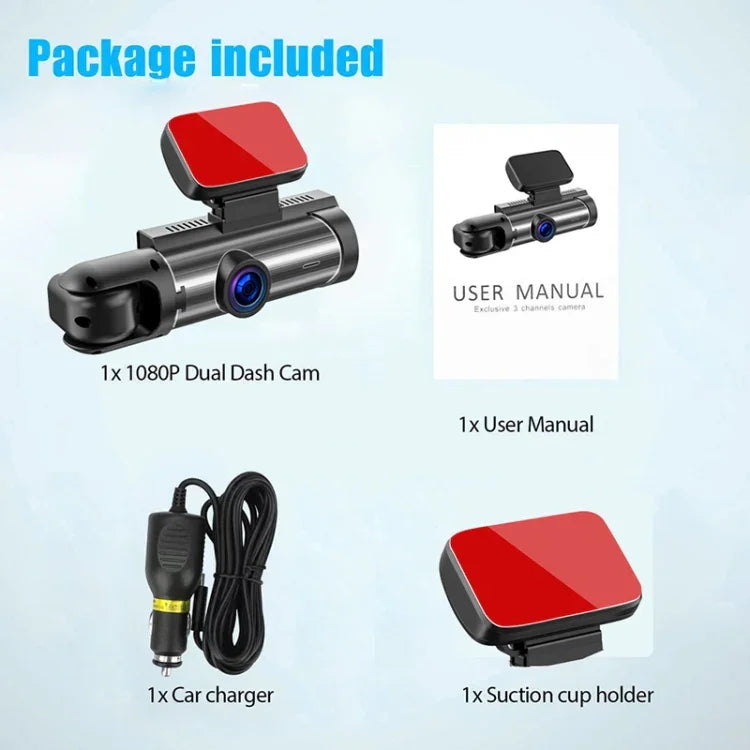 3.16 inch 1080P HD Night Vision Front and Inside Dual Lenses Driving Recorder, Front and Inside Dual Lenses