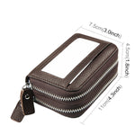 Genuine Cowhide Leather Dual Layer Solid Color Zipper Card Holder Wallet RFID Blocking Coin Purse Card Bag Protective Case with 11 Card Slots & Coin Position, Size: 11*7.5*4.5cm