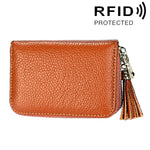 Genuine Cowhide Leather Solid Color Zipper Card Holder Wallet RFID Blocking Card Bag Protect Case Coin Purse with Tassel Pendant & 15 Card Slots for Women, Size: 11.1*7.6*3.5cm