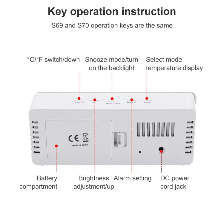 TS-S69-R Multifunctional LED Alarm Clock Battery / Plug-in Charging Dual-purpose Make-up Mirror Clock, TS-S69-G, TS-S69-HW