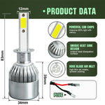 2pcs H1 18W 1800LM 6000K Waterproof IP68 Car Auto LED Headlight with 2 COB LED Lamps, DC 9-36V, H1