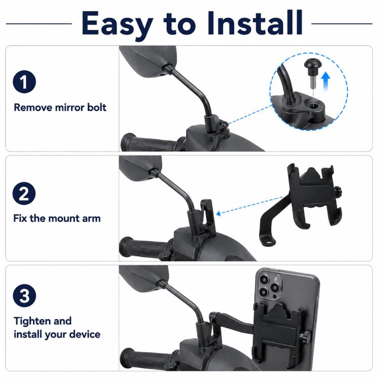 Motorcycle Rear View Mirror Aluminum Alloy Phone Bracket, Suitable for 60-100mm Device, Rear View Mirror for 60-100mm