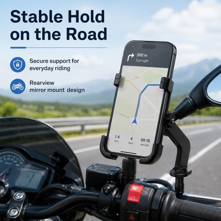 Motorcycle Rear View Mirror Aluminum Alloy Phone Bracket, Suitable for 60-100mm Device, Rear View Mirror for 60-100mm
