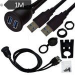 1m Flush Mount USB 3.0 Dock Car Ship Motorcycle Dashboard Panel Male to Female Data Waterproof Extension Cord, For Cable Length: 1m