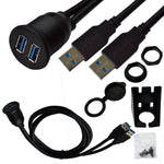 1m Flush Mount USB 3.0 Dock Car Ship Motorcycle Dashboard Panel Male to Female Data Waterproof Extension Cord, For Cable Length: 1m