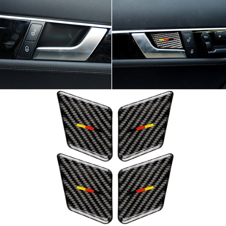 4 PCS Car German Flag Carbon Fiber Door Inner Handle Wrist Panel Decorative Sticker for Mercedes-Benz C Class 2007-2013 / E Class 2009-2016, Door Inner Handle Wrist