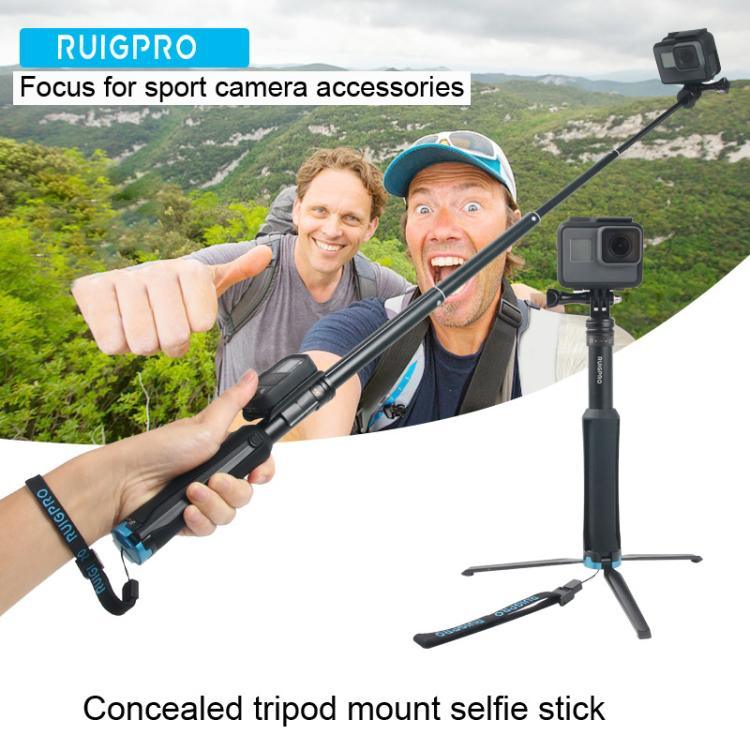 Portable Foldable Tripod Holder Selfie Monopod Stick for DJI, Insta360, GoPro and Other Action Cameras, Length: 23.5-81cm, RUIGPRO