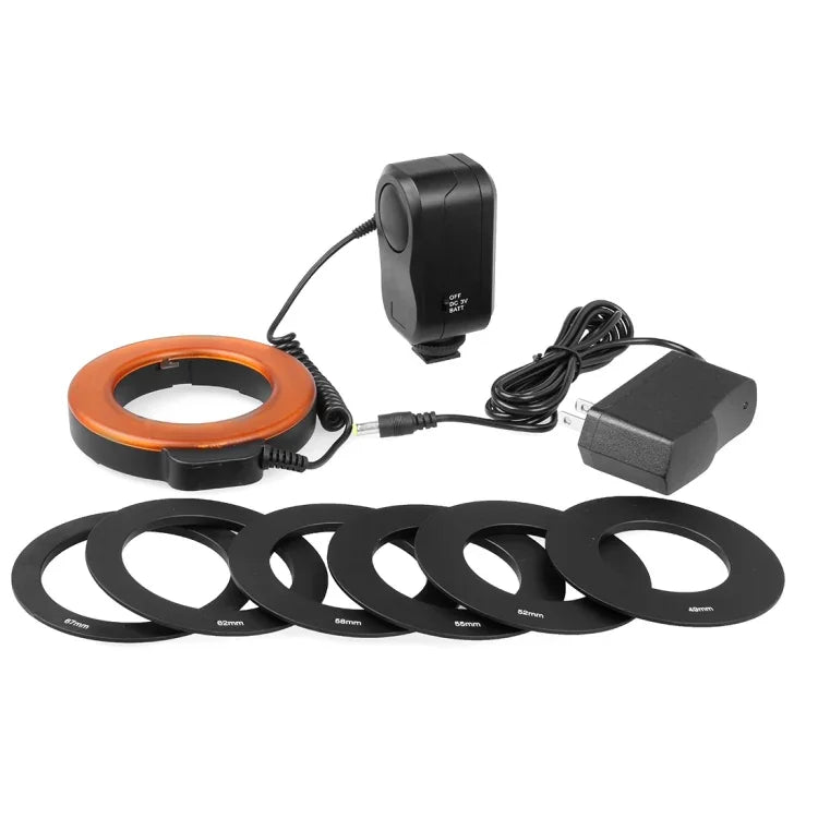 Circular LED Flash Light with 48 LED Lights & 6 Adapter Rings(49mm/52mm/55mm/58mm/62mm/67mm) for Macro Lens