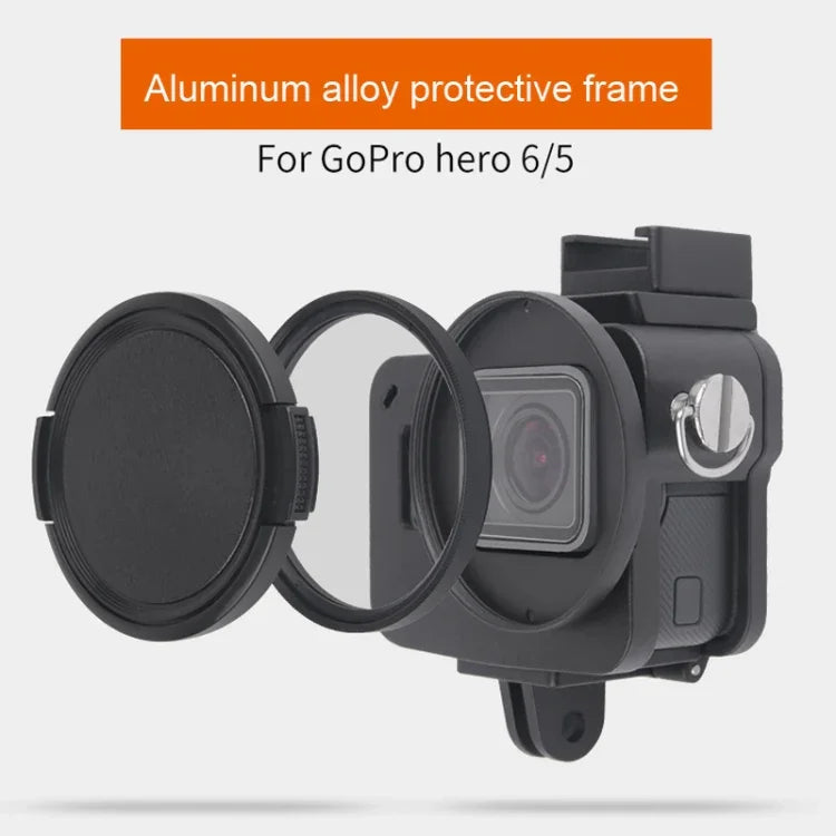 Housing Shell CNC Aluminum Alloy Protective Cage with Insurance Frame & 52mm UV Lens for GoPro HERO7 Black /6 /5, 52mm UV Black