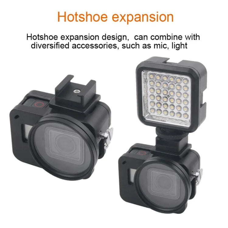 Housing Shell CNC Aluminum Alloy Protective Cage with Insurance Frame & 52mm UV Lens for GoPro HERO7 Black /6 /5, 52mm UV Black