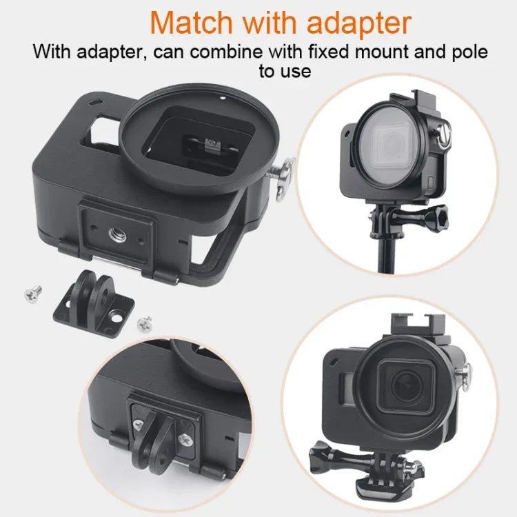 Housing Shell CNC Aluminum Alloy Protective Cage with Insurance Frame & 52mm UV Lens for GoPro HERO7 Black /6 /5, 52mm UV Black