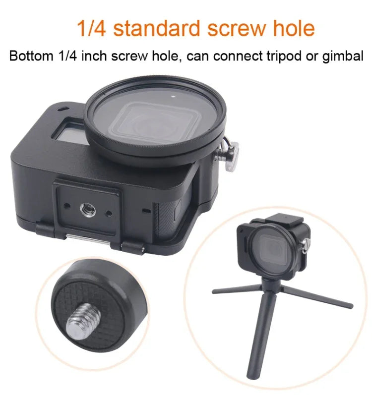 Housing Shell CNC Aluminum Alloy Protective Cage with Insurance Frame & 52mm UV Lens for GoPro HERO7 Black /6 /5, 52mm UV Black