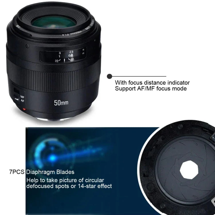 YONGNUO YN50MM F1.4C F1.4 Lens Large Aperture Auto Focus Lens for Canon, YN50mm F1.4C