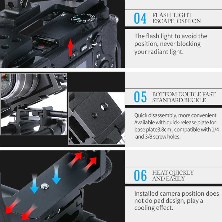 YELANGU C6 Camera Video Cage Stabilizer for Sony A6000 / A6300 / A6500 / A6400, Stabilizer