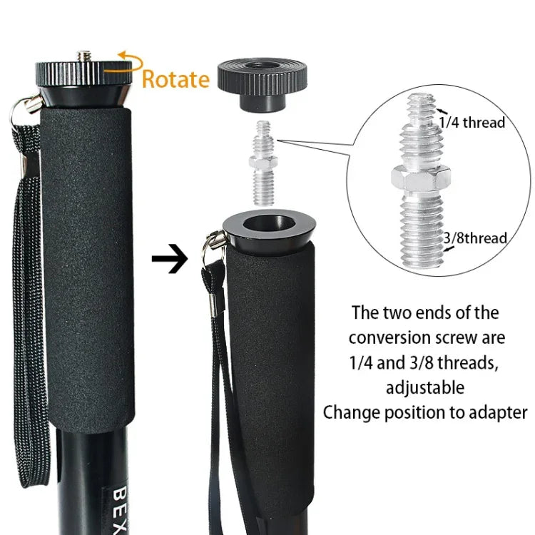 BEXIN P308B Portable Travel Outdoor DSLR Camera Aluminum Alloy Monopod Holder, P308B