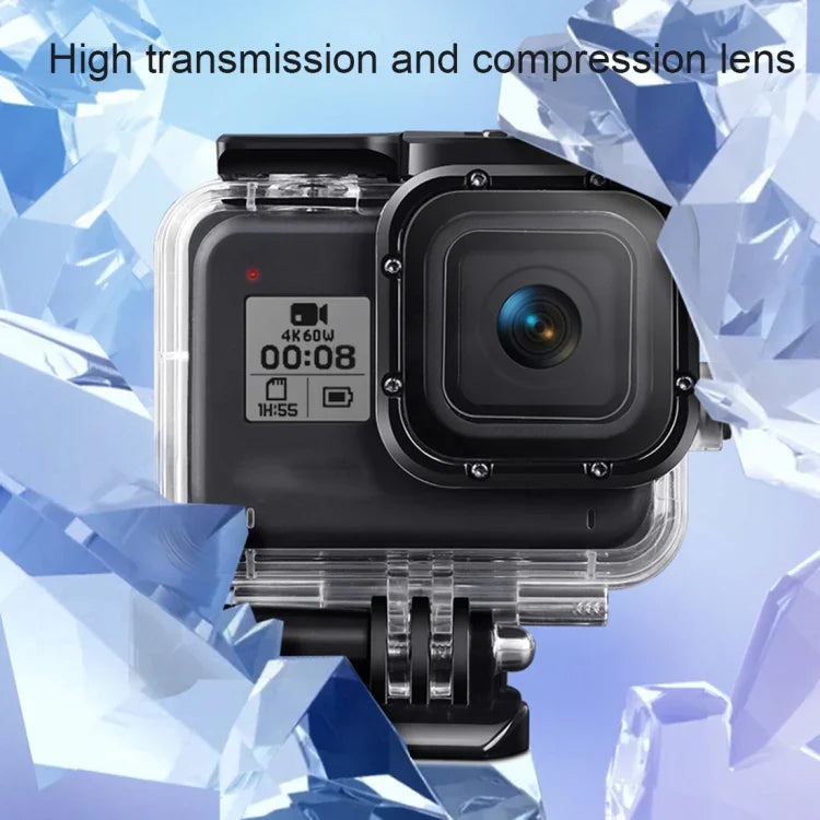 For GoPro HERO8 Black 45m Waterproof Housing Protective Case with Buckle Basic Mount & Screw & (Purple, Red, Pink) Filters & Floating Bobber Grip & Strap & Anti-Fog Inserts, Transparent HERO8 Case+Filters