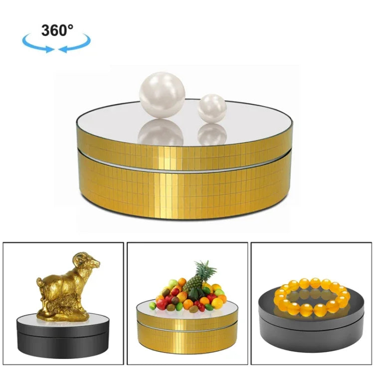 12cm 360 Degree Rotating Turntable Mirror Electric Display Stand Video Shooting Props Turntable, Load: 3kg, 12cm Mirror Sequins Gold, 12cm Mirror Sequins Silver