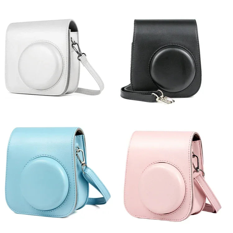 Solid Color Full Body Camera Leather Case Bag with Strap for FUJIFILM Instax mini 11