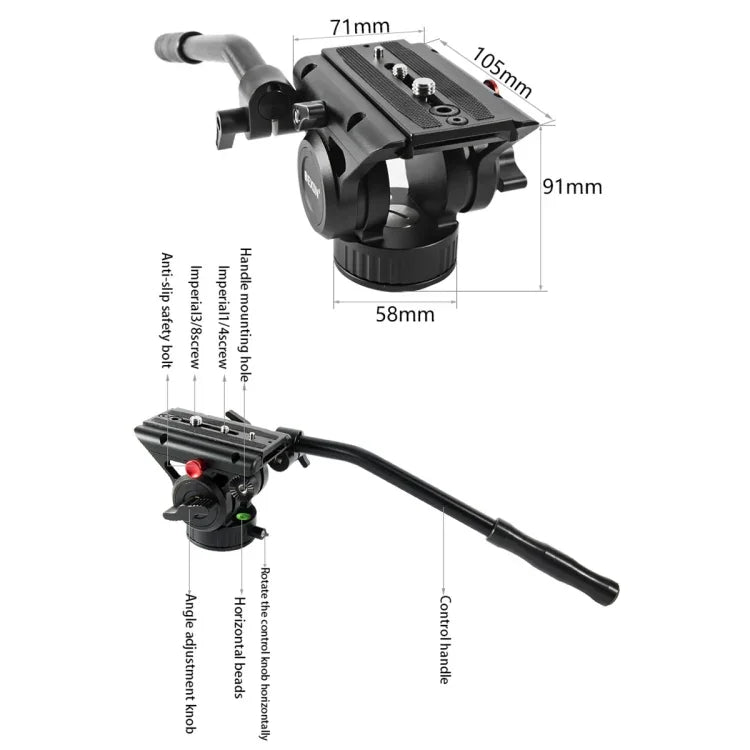 BEXIN VH-105 360 Degree Panorama Heavy Duty Tripod Action Fluid Drag Head, VH-105
