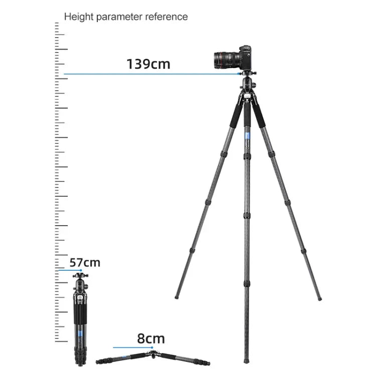 BEXIN RC334 Portable Collapsible Carbon Fiber Camera Tripod with K44 Panoramic BallHead, RC334+K44