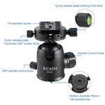 BEXIN RC334 Portable Collapsible Carbon Fiber Camera Tripod with K44 Panoramic BallHead, RC334+K44