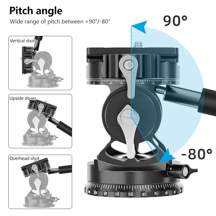 BEXIN DT-02S/S 2D 360 Degree Panorama Heavy Duty Tripod Action Fluid Drag Head with Quick Release Plate, DT-02S/S