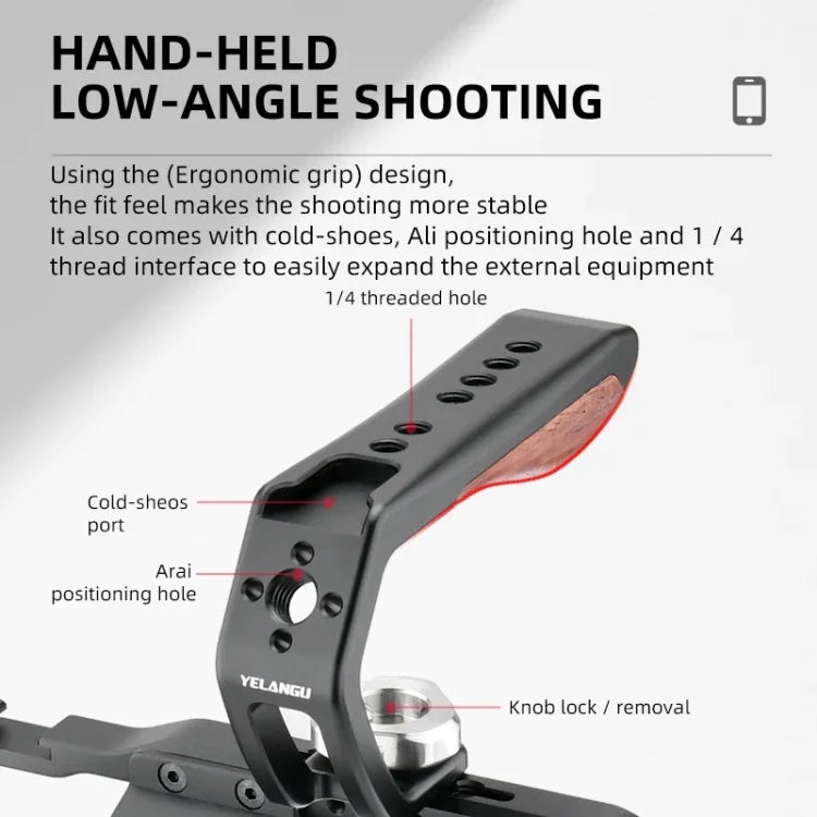 YELANGU LW-B01-3 Handheld Video Stabilizer Top Handle with Cold Shoes for LW-B01 Cage, LW-B01-3
