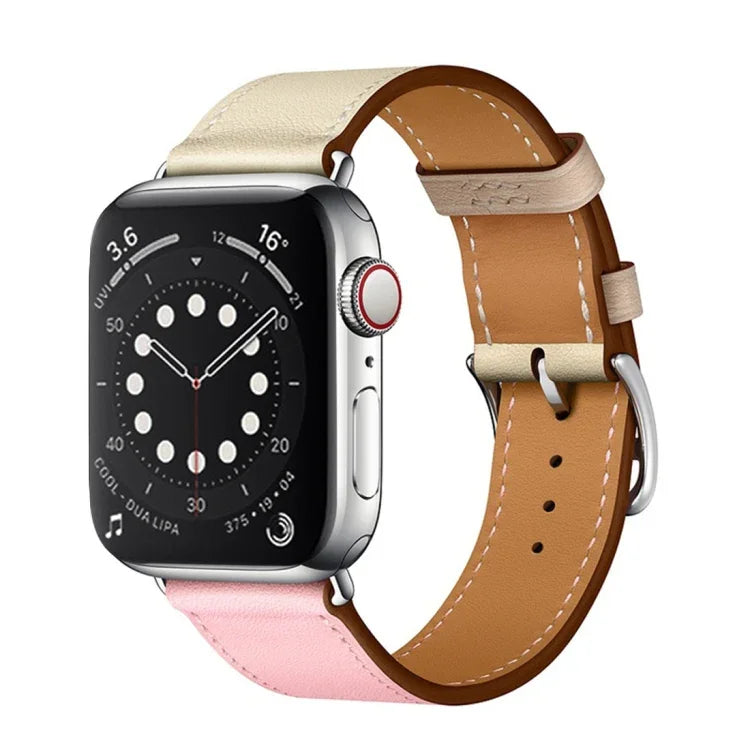 Two Color Single Loop Leather Wrist Strap Watchband for Apple Watch Series 3 & 2 & 1, 38mm Orange+Bright Blue, 42mm Orange+Bright Blue, 38mm Pink+Wine Red, 42mm Pink+Wine Red, 38mm Amber+Orange Red+Light Rose Red, 42mm Amber+Orange Red+Light Rose Red  ...