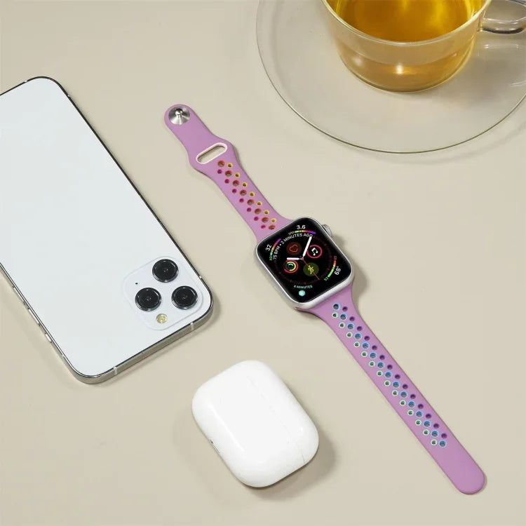 Rainbow Silicone Watchband For Apple Watch Series 6 & SE & 5 & 4 40mm / 3 & 2 & 1 38mm, For Apple Watch Series 7 41mm / 6 & SE & 5 & 4 40mm / 3 & 2 & 1 38mm, For Apple Watch Series 8&7 41mm / SE 2&6&SE&5&4 40mm / 3&2&1 38mm