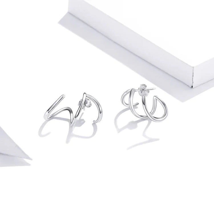 S925 Sterling Silver Simple Style Lines Women Earrings, Lines