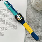 Silicone Color Matching Replacement Watchbands For Apple Watch Series 6 & SE & 5 & 4 44mm / 3 & 2 & 1 42mm, For Apple Watch 44mm/42mm(Black+Red+White), For Apple Watch 44mm/42mm(Light Blue+Dark Blue+Yellow)                                              ...