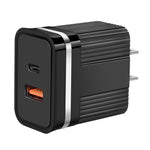 RSY USB + USB-C / Type-C Dual Ports Fast Charging Travel Charger,, US Plug, EU Plug