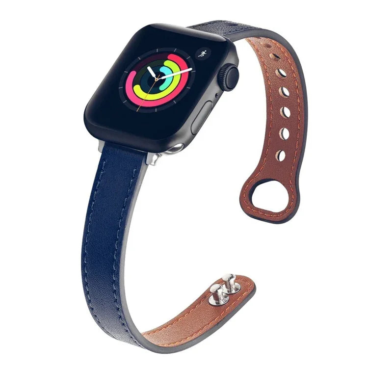 Double Nail Leather Replacement Strap Watchband, For Apple Watch Series 7  41mm / & 6 & SE & 5 & 4 40mm, For Apple Watch Series  7  45mm / & 6 & SE & 5 & 4 44mm