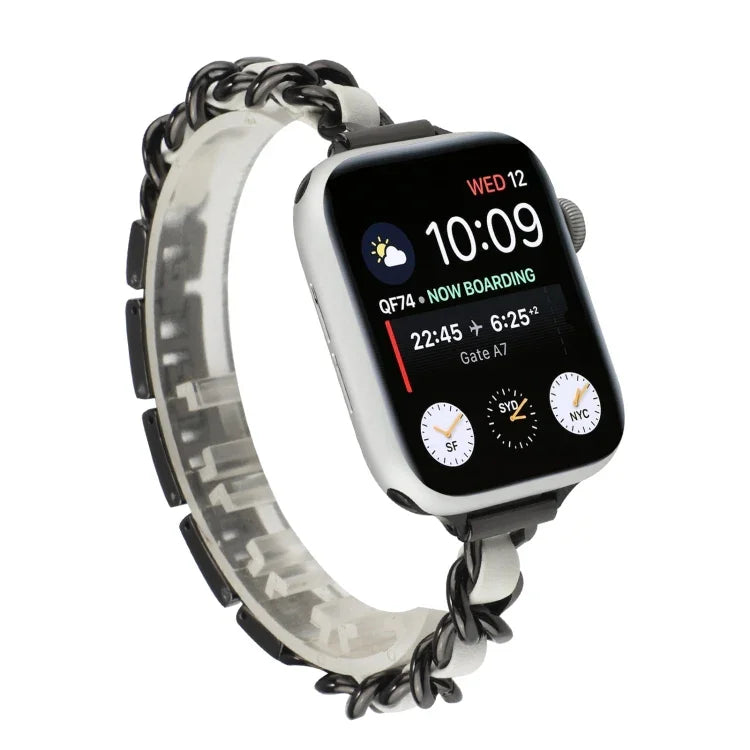 Small Waist Seven Beads Stainless Steel Strap Watchband For Apple Watch Series 6 & SE &, For Apple Watch Ultra 49mm / Series 8&7 45mm / SE 2&6&SE&5&4 44mm / 3&2&1 42mm, For Apple Watch Series 8&7 41mm / SE 2&6&SE&5&4 40mm / 3&2&1 38mm                  ...
