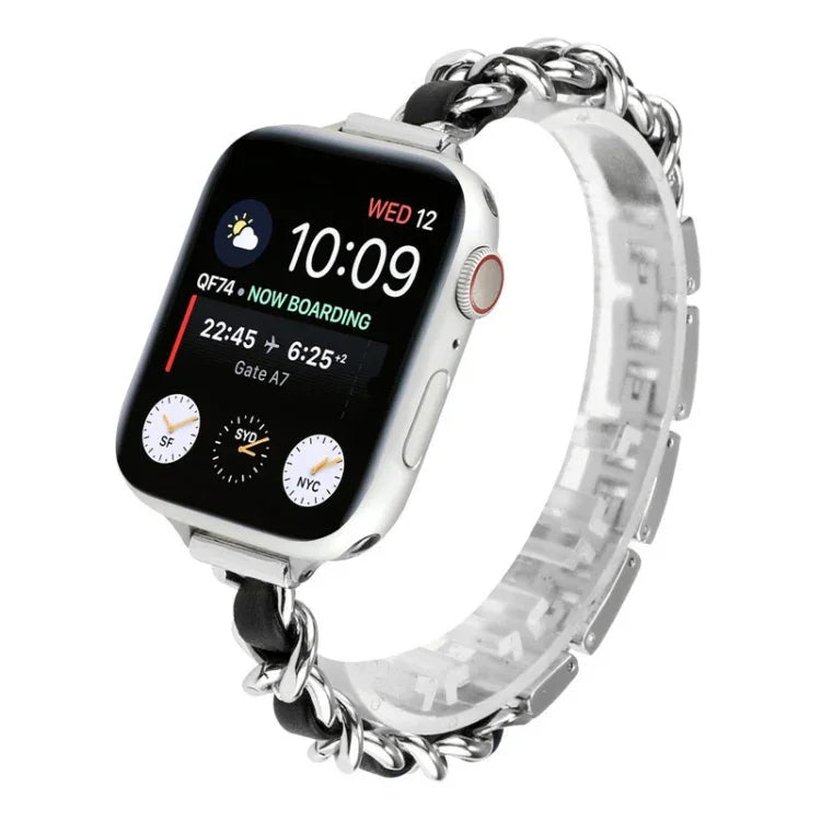 Small Waist Seven Beads Stainless Steel Strap Watchband For Apple Watch Series 6 & SE &, For Apple Watch Ultra 49mm / Series 8&7 45mm / SE 2&6&SE&5&4 44mm / 3&2&1 42mm, For Apple Watch Series 8&7 41mm / SE 2&6&SE&5&4 40mm / 3&2&1 38mm                  ...