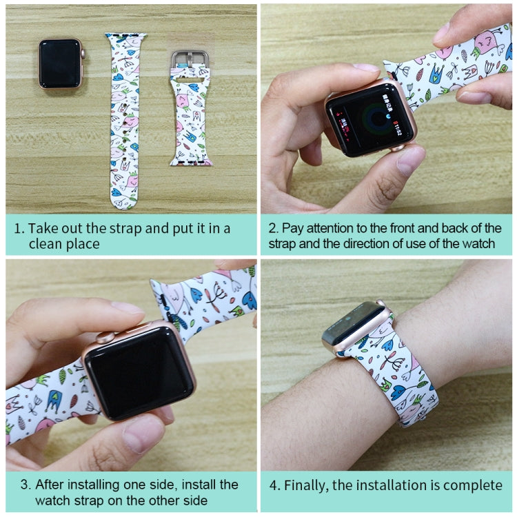 Silicone Printing Integrated Replacement Watch Case Watchband, For Apple Watch Series 6 / 5 / 4 / Watch SE 44mm, For Apple Watch Series 6 / 5 / 4 / Watch SE 40mm, For Apple Watch Series 3 & 2 & 1 42mm
