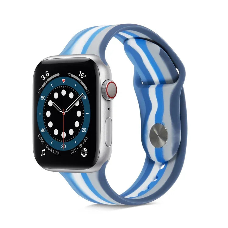 Rainbow Silicone Strap Watchband For Apple Watch Series, 7 45mm / 6 & SE & 5 & 4 44mm / 3 & 2 & 1 42mm, 7 41mm / 6 & SE & 5 & 4 40mm / 3 & 2 & 1 38mm