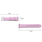 Silver silicone replacement watch strap, showing dimensions 90mm and 117mm. Soft, adjustable pink silicone design.